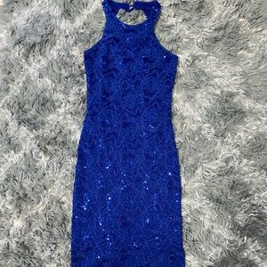 Backless Blue Sequin & Lace Dress